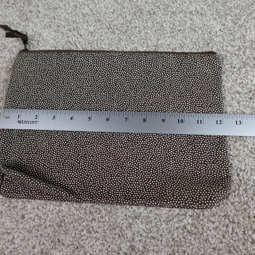Thirty-One Gifts Brown White Micro Dot Zipper Pouch Cosmetic Bag Organizer Large